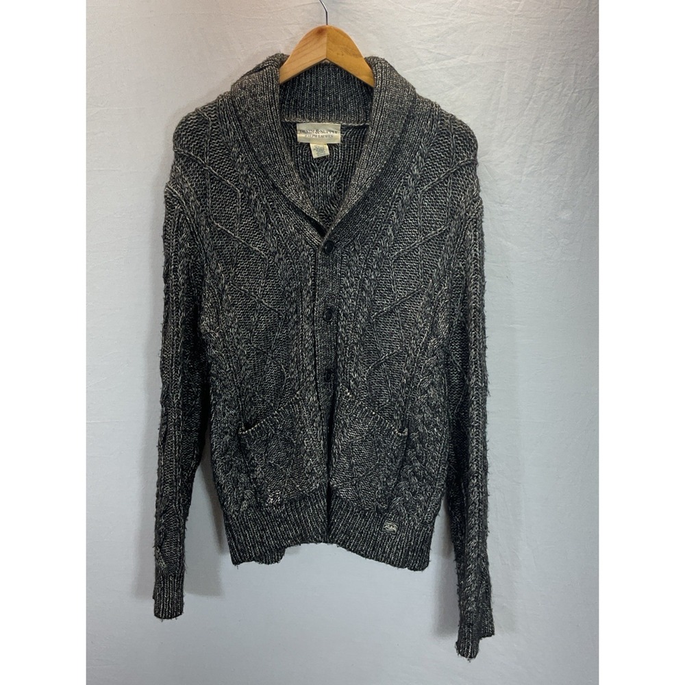 Vtg Ralph Lauren Denim & Supply Cable Cardigan Washed Black Sz M Mens Cowl